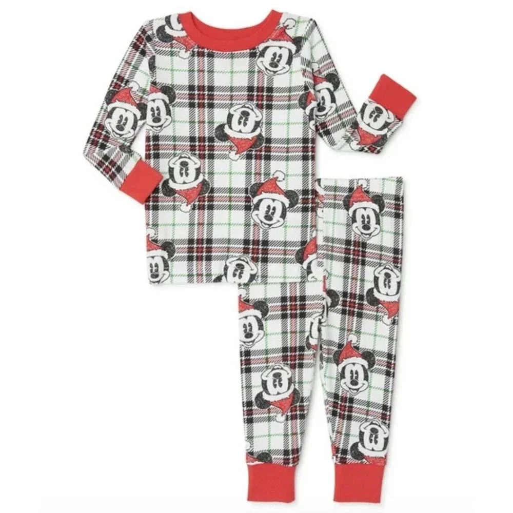 New Disney Mickey Mouse White Holiday 2pc Pajama PJ Set Long Sleeve‎ Pants 3T